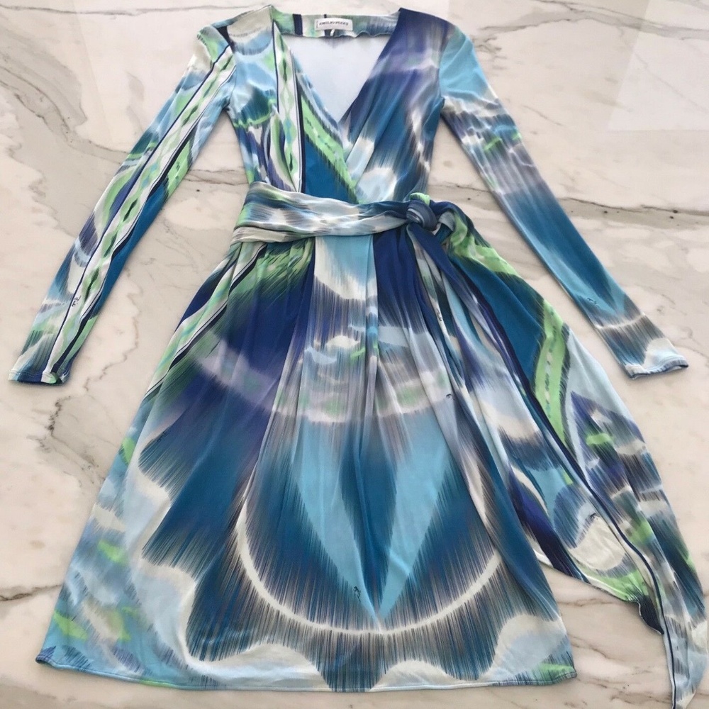 EMILIO PUCCI BLUE MULTI OCEAN PRINT DRESS MODEL 21RGO3 SIZE IT 40 / US 6